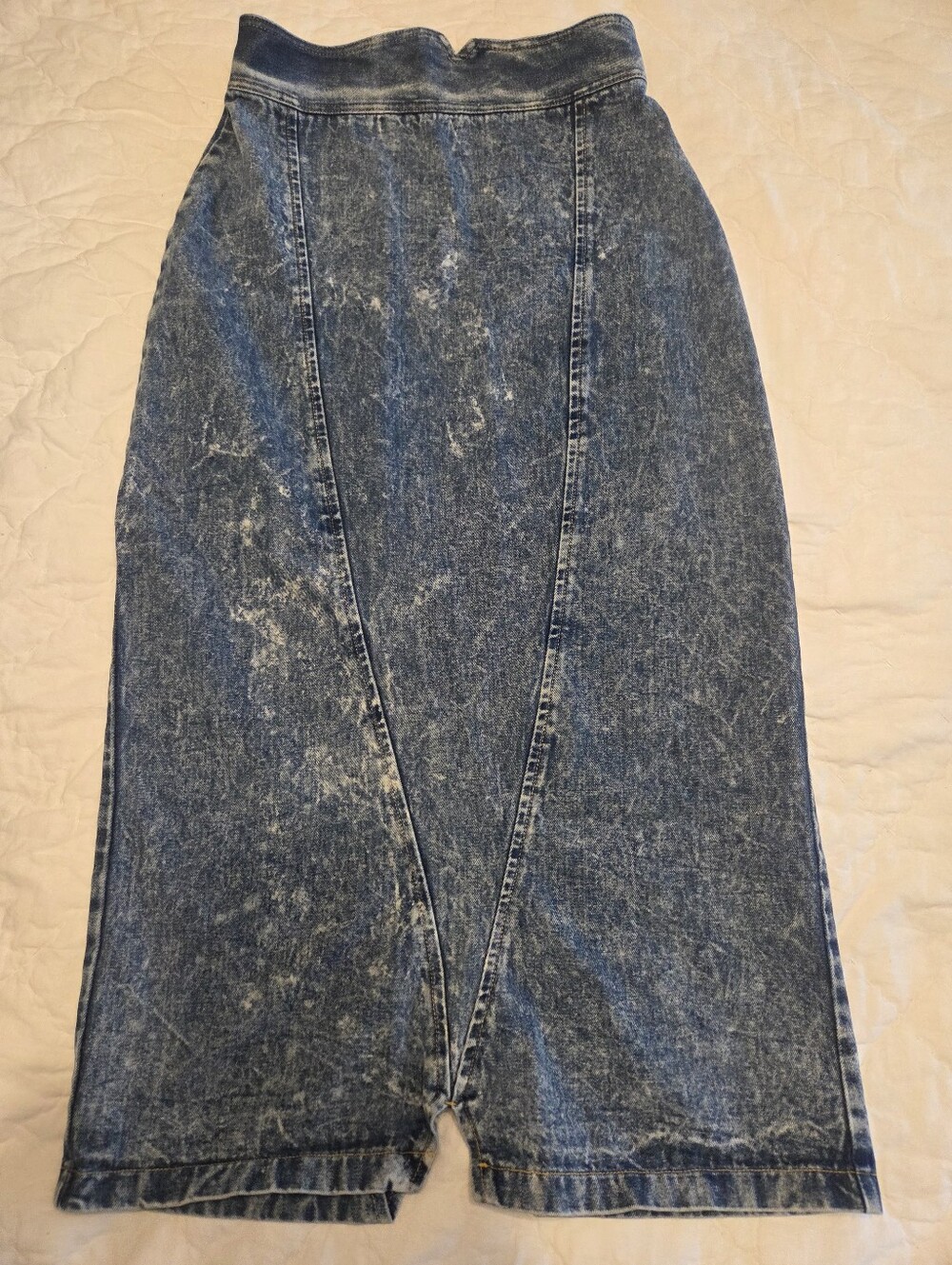 VTG 80s High Waisted Acid Wash Denim Midi Skirt Notch Waist USA Made Small